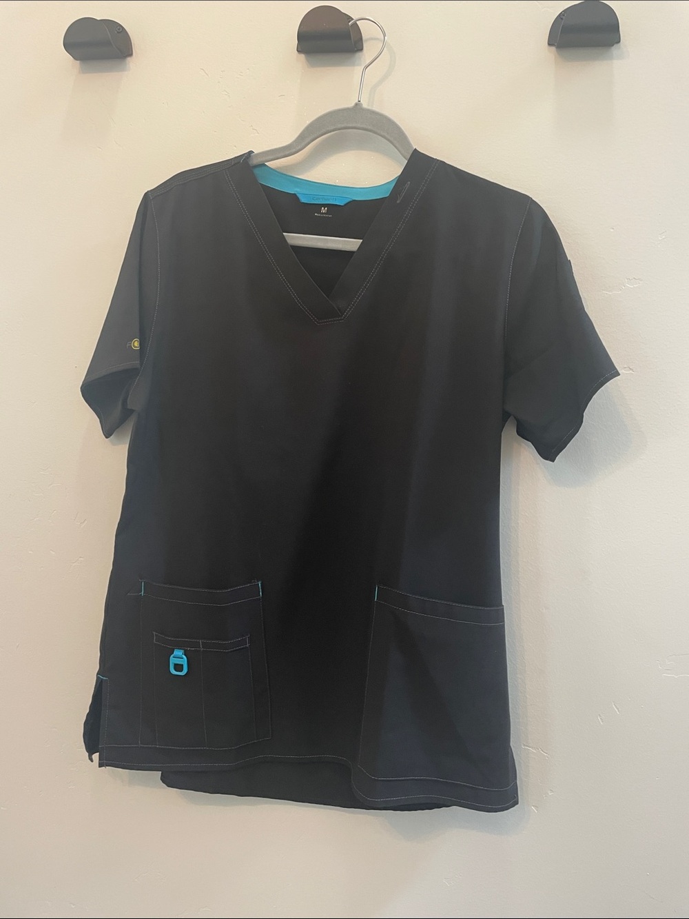 Carhartt Black Scrub Top and Pants with Teal Trim